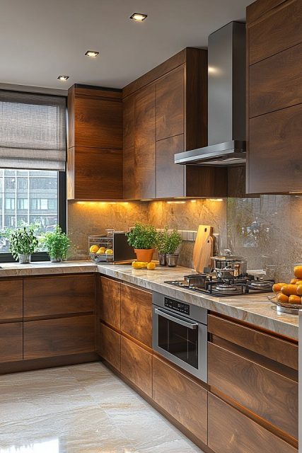 Tủ bếp gỗ tự nhiên luôn có vẻ đẹp đặc trưng riêng biệt